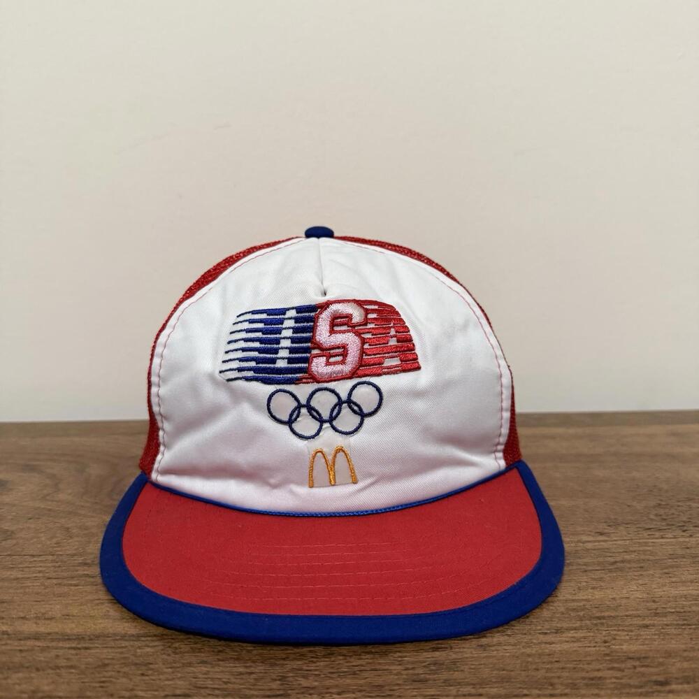 Vintage USA Olympics McDonald’s Trucker Hat Cap Red White Blue Mesh Men’s